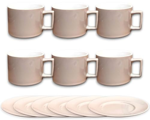 KORAT - Set 6 Tazzine con Manico da tè Cappuccino in Ceramica con 6 Piattini Eleganti 210 ML Lavabili in Lavastoviglie Disponibile 4 Colori Eleganza e Stile per la Tua Pausa Caffè (6, Tortora)