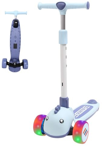 Habib Kinderroller Tretroller - 3-Rad LED Roller, Höhenverstellbar & Faltbar, Tierdesign, Mädchen & Jungen (3-8 Jahre)