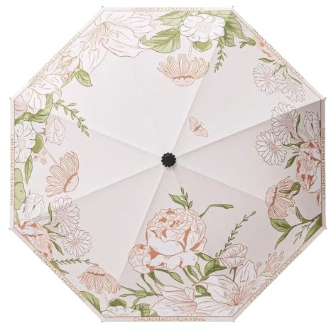 Meichoon UPF50+ Regenschirm UV-Schutz Tragbarer leichter wasserdichter Doppelschicht-Sonnenschirm Verbessertes winddichtes Design Retro Klassische Blume Vintage-Stil für Frauen Reisen & Alltag