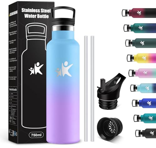 KollyKolla Thermosflasche 750ml, Wasserflasche Kohlensäure Geeignet, Auslaufsicher Wasserflasche mit Strohhalm, BPA-Frei, Doppelwandige Vakuumisolierte, Trinkflasche für Schule, Reisen, Camping