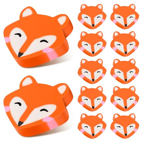 NOLITOY 50 Stück Radiergummi Fuchs - Präzise Radierfunktion & Verschleißfest - Niedliche Radiergummis für Kinder in Orange, Ideal für Schule, Klassenzimmerpreise & Mitgebsel, 27x25mm