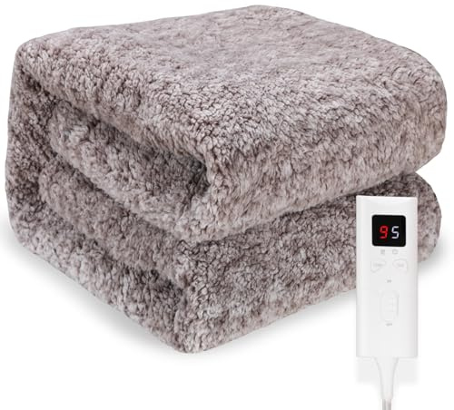TLGREEN Manta Eléctrica Grande 180 x130 cm, Calienta Rápido, Es Muy Suave, Apagado Automático, Control Digital, Temporizador, 9 Niveles de Calor, Apto Lavadora, Manta Térmica (Marrón Gris)
