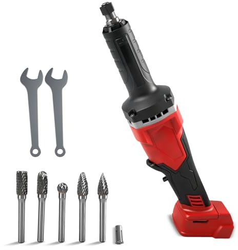 Cordless Die Grinder Compatible with Milwaukee 18V Battery, Brushless Grinder with 6mm Carbide Burr 24000 RPM for Rust Removal Grinding Polishing Deburring (Red+5 Drill)