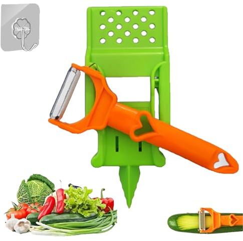 Pelador Multifuncional 2 en 1 – Pelador doble de acero inoxidable en juliana y verduras, exprimidor de limón, espiralizador de patatas, pelador multiusos de frutas y verduras (1 unidad)