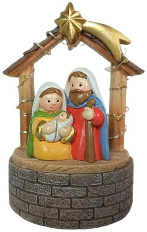 Obotsnoi Figuras de belén de Navidad, pesebre de resina, estatua de escena de belén para Navidad, decoración de mesa de interior, hogar, estatua de resina con establo