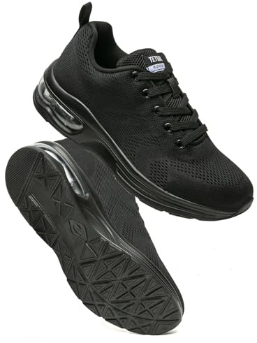 Sportskor för kvinnor atletiska löparskor andningsbara lätta promenadskor luftkudde sport sneakers utomhus tennis gym jogging, Helt svart, 37 EU