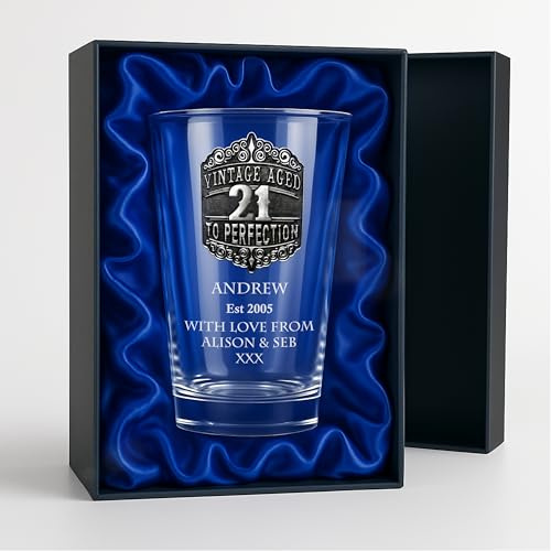 De Walden Personalised Engraved Pewter Aged to Perfection 21st Birthday Pint Glass Gift for Men