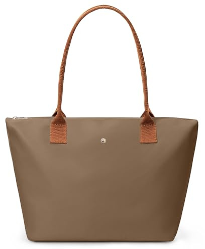 KALIDI Large Handbags for Women Foldable Tote Bag with Zip Waterproof Nylon Women's Totes top-handle bags for Work,School,Travel,Leisure,Shopping (Brown)