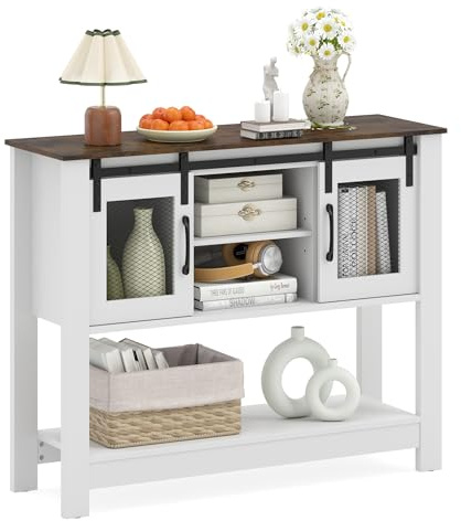 COSTWAY Buffet Cuisine avec 2 Portes Coulissantes Grillagées, Armoire Cuisine Bas avec 2 Compartiments, Étagères Ouvertes Réglables, Meuble Cuisine Rangement pour Salle à Manger, Salon, 102 x 32 x 81