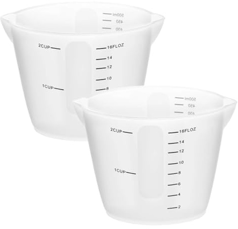 Set di 2 Misurini in Silicone da 500 Ml, Resistente al Calore Fino a 230 °C, Misurino Ml, Riutilizzabile, Ideale per la Cottura al Forno, la Preparazione di Bevande, Fai da Te, Laboratori