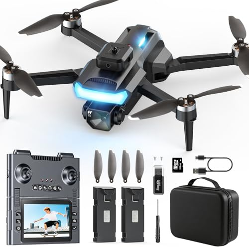 DEERC Drohne mit 4,3-Zoll-HD-Bildschirm, Kamera 1080P, 2 Akkus | Hindernisvermeidung, bürstenloser Motor, faltbar, Tragetasche, ideal für Jugendliche & Anfänger