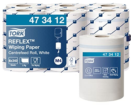 Tork 473412 Mehrzweck Papierwischtücher für M4 Innenabrollung Reflex System / 1-lagige Putztücher in Weiß / Premium Qualität / 6 x 340 Tücher / 33,5 x 19,4 cm (B x L) | für M4 Innenabrollung Reflex System / 1-lagige Putztücher in Weiß / Premium Qualität / / 33,5