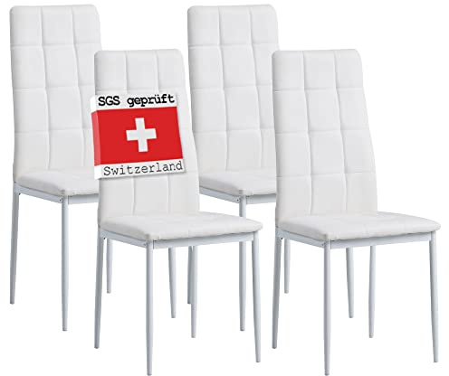 Albatros Esszimmerstühle 4er Set Rimini, Weiß - Edles Italienisches Design, Kunstleder-Bezug, bequemer Polsterstuhl - Moderner Küchenstuhl, Stuhl Esszimmer oder Esstisch Stuhl