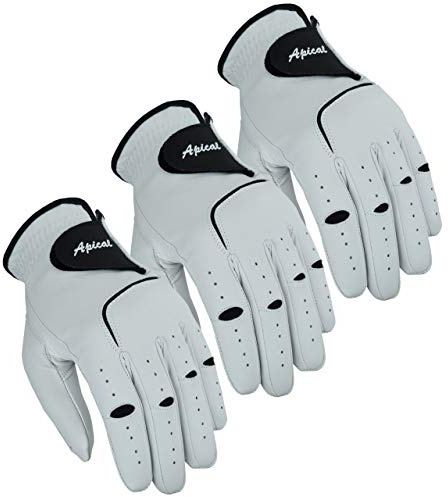 Apical Premium Leather Golf Glove Stable Grip Mens Golf Gloves Durable Value Pack (Pack of 3) Genuine Cabretta Leather Golf Gloves Men Left Hand (Regular Sizes) (Large, Left Handed)