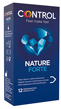Control Preservativos Nature Forte. Caja de 12 Condones, Mayor Grosor, Lubricados, Gama Placer Natural, Sexo Seguro. Disfruta de unos Preservativos con Ajuste Perfecto para una Relación Segura.