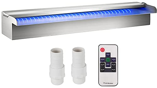 VEVOR Fontaine de la Piscine, Étang Argent 220 V en Acier Inoxydable Cascade Bassin Extérieur 60 x 11.5 x 8 cm avec 2 Conduits d'Eau et un Télécommande, pour Décoration à l'Étang et la Piscine