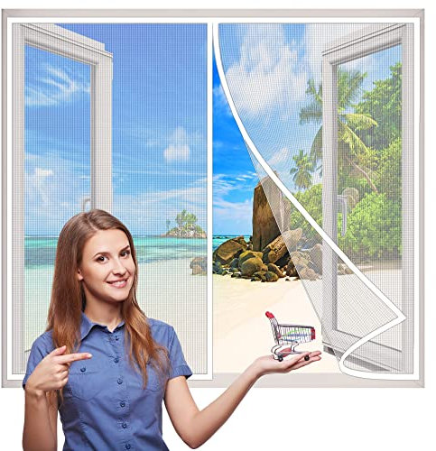 Fliegengitter Fenster Insektenschutz, 155x135 cm Magnet ohne Bohren Moskitonetz Dachfenster Fliegenschutzgitter für Innen Außen Praktischer Magnetverschluss- Weiß H