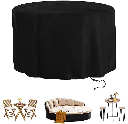 Gartenmöbel Abdeckung,105x100cm Schwarz Abdeckplane für Gartenmöbel Rund,420D Oxford Gewebe Schutzhülle Rund Gartentisch Abdeckung,Schneeschutz Wasserdicht Anti-UV,für Gartentisch Sitzgruppe Möbelsets