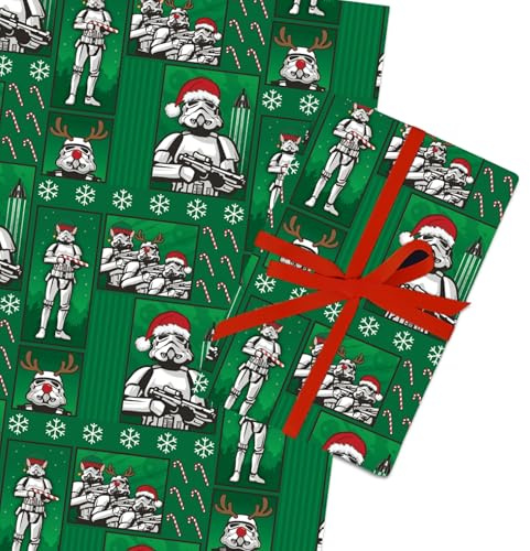 Cardology - Original Stormtrooper Christmas Wrapping Paper | Set of 4 Sheets & 4 gift tags (2 different designs), Plastic Free & Fully Recyclable, 50cm x 70cm per sheet | Officially Licensed