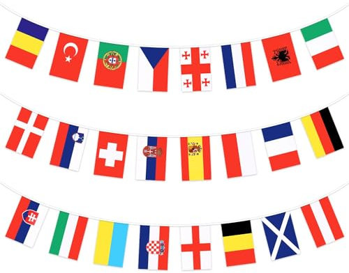 SULOLI 2 Pièces Guirlande de Drapeaux du Monde Bannière de 24 Pays ，Décoration Bar Jardin Club Restaurant Fête Événements（21 * 14cm）