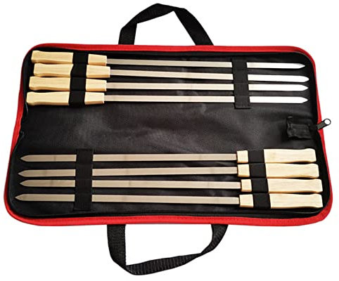 Leapiture Grillspieße mit Holzgriff, wiederverwendbar, Edelstahl, lange flache Schaschlikspieße für Camping, Fleisch, Huhn, Gemüse, 8 Stück