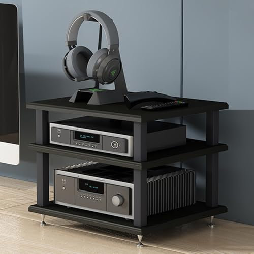 Estante esquinero de 4 Niveles para Medios audiovisuales, Soporte para Audio y Video, Mueble para Consola de Videojuegos, Tocadiscos, Receptor estéreo para Sala de Juegos y grabación (Negro