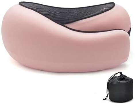 Rayson Cuscino Cervicale da Viaggio Memory Foam Cuscino Aereo di Supporto Cervicale Regolabile per Aereo e Auto Include Borsa di Stoccaggio,Rosa