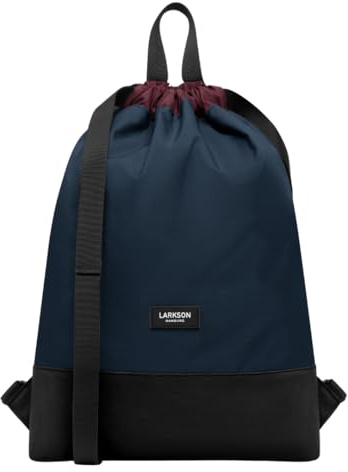 LARKSON Bolso de Deporte para Hombre y Mujer Azul Rojo - No 7 - Bolsa para niños con Cordón - Mochila pequeña de tela para el Gimnasio - Material reciclado