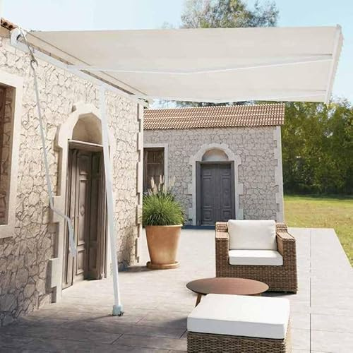 Automatisk golvmarkis 350 x 250 cm krämvit – pulverlackerad aluminium och 100 % polyestertyg med PU-beläggning – perfekt solskydd för terrass och trädgård, hållbar och väderbeständig