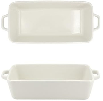 Plato para hornear Bandeja for hornear de cerámica de doble asa for el hogar, rectangular, for tostar, de plato hondo, for horno microondas