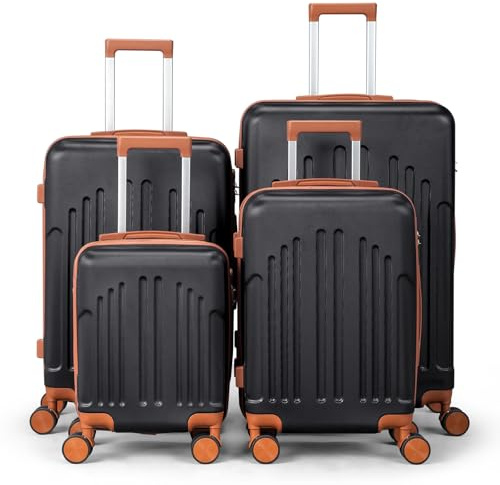LEADZM Set di Valigie Rigide 4 Pezzi, Set Valigie in ABS, Luggage Suitcase Grande 23 kg con 4 Ruote Girevoli Doppie (Nero-Marrone)
