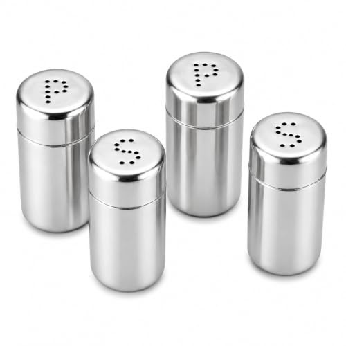 4 Stück Salzstreuer Klein aus Edelstahl mit Deckel, Mini Salzstreuer Set, Reise Gewürzstreuer Camping Set, Gewürzflaschen Reise für Camping, Picknick, Mehrfach Verwendbarer Mini Gewürzstreuer