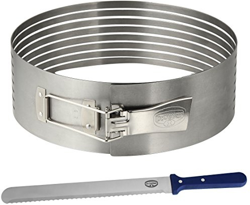 Dr. Oetker Tortenboden-Schneidhilfe Ø26-28 Set, inklusive Konditor-/Glasurmesser, zum leichten Schneiden von Tortenböden, gleichmäßige Tortenböden durch Führungsschienen, (Farbe: silber), Menge: 1 Stück