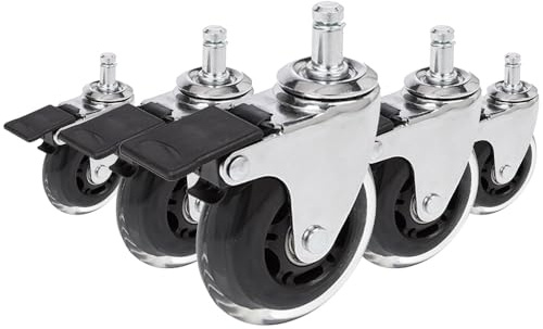hjh OFFICE 729401 Bürostuhlrollen ROLO SKATE Silber/Transparent 5 x Hartbodenrollen 11 mm x 75 mm mit Feststellbremse