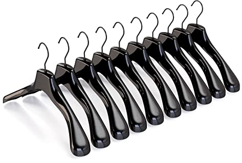 Mainetti Appendini per Capispalla, Cappotti, Abiti Pesanti, Grucce in Plastica, Resistenti, con Finitura Antigraffio, Made in Italy, Set di 10 Pezzi, Nero Lucido con Gancio Nero, Taglia 42cm