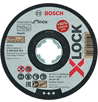 Bosch Professional 2608619261 Mola da Taglio Dritta Standard, per Inox, X-Lock, Ø115 mm, Diametro Ø: 22.23 mm, Spessore: 1 mm