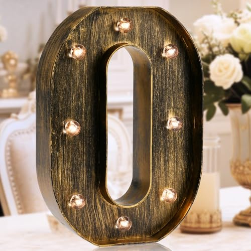 Goldene Schwarz Geführt Festzelt Buchstabe, Industriell Weinlese Aufleuchten Alphabet Buchstabe Zeichen für Cafe Hochzeit Geburtstag Party Weihnachten Lampe Startseite Bar Initialen Dekor - O