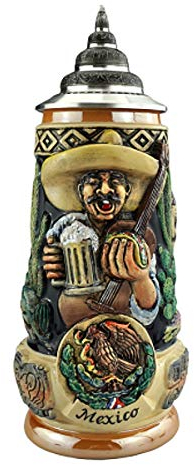 KING Bierkrug Hispanier Seidel 0,5 Liter Bierseidel, handbemalt, mit Deckel