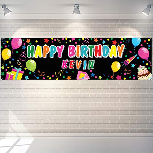 Tatuo Personalized Birthday Banner with Name DIY Colorful Happy Birthday Banner Backdrop with Alphabet Stickers Custom Name Backdrop for Outdoor and Indoor Party Decoration(Black)