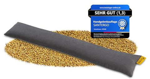 SANTERGO Handgelenkauflage für die Tastatur - ergonomische Handballenauflage aus Bio-Hirsespreu, Anti-Sehnenscheidenprobleme für Laptop & Computer, Wirst Rest in Grau