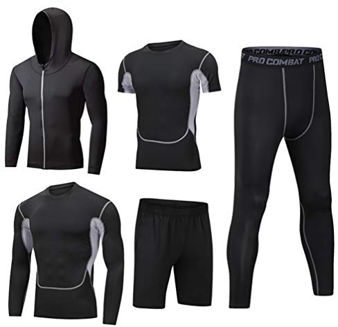IFIKK Herren 5 Stücke Sportanzug-Set Trainingsanzug-Sets Sport Anzug Schnell Trocken Joggen Kleidung Strumpfhosen Laufanzüge Kompression Shirt Gym Training Lauf Trainingsanzüge (Stil#12, L)