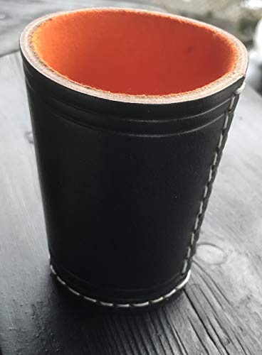 Leder Würfelbecher Premium mit Filz (schwarz/orange)
