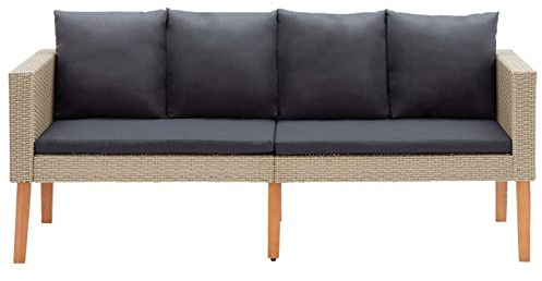 Tidyard Gartensofa 2-Sitzer mit Kissen Lounge Sofa Gartenmöbel Gartenbank Bank Rattansofa Balkon Terrasse Garten Poly Rattan Beige mit Anthrazit Kissen 165 x 67 x 60 cm