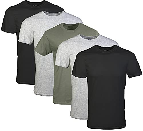 Gildan Men's Crew T-Shirts, Multipack, Style G1100, Black/Sport Grey/Military Green (5-Pack), X-Large