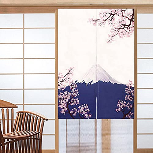 CoolChange Japanischer Türvorhang | 80x130cm | Inkl. Spannstange | Tür Noren aus Stoff | Motiv: Berg Fuji
