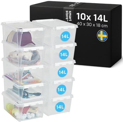 SmartStore - 10x Aufbewahrungsbox mit Deckel Classic 14L (40x30x18cm) | Stapelbare Box mit Deckel | Lebensmittelechte Kunststoffbox | Plastikbox mit Deckel & verstärkten Ecken | 10 Jahre Garantie