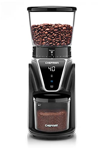 Chefman Conical Burr Coffee Grinder, Create The Boldest & Most Flavorful Grind with 31 Settings from Coarse to Extra Fine, One-Touch Digital Control & 9.7-oz Bean Capacity