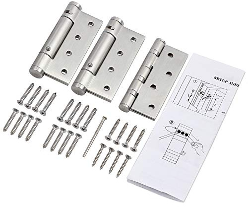 Kamtop 3-Pack 4 Inch (100mm) Fire Rated Self-Closing Door Hinges - Stainless Steel Ball Bearing Hinges, Chrome Finish for Internal Doors (2 with Springs, 1 Plain)