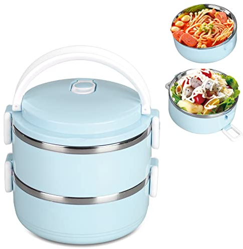 Thermos per cibi caldi, portapranzo, scatola termica impilabile per alimenti caldi, contenitore isolante per alimenti caldi, in acciaio inox 304, contenitori per alimenti sigillati(Doppio strato blu)