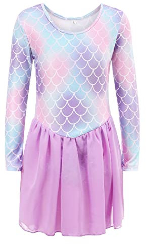 SEAUR - Turnanzug Mädchen Langarm Kinder Gymnastikanzug Klassisch Trikot Gymnastik Tanzen Kleidung Ballet Yoga Kleid für Klein Kind 3-16 Jahre - 110/116 7-8 Jahre